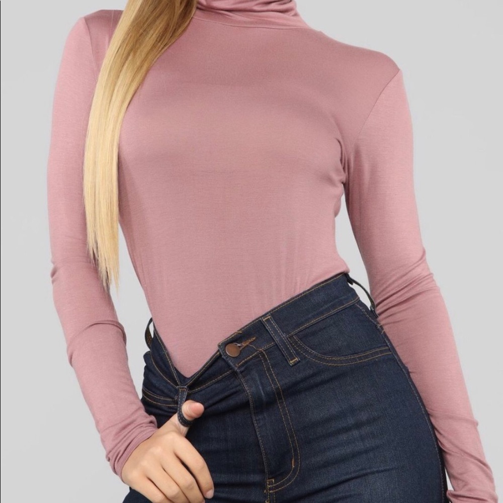 Turtle Neck Long Sleeve Top, Rose